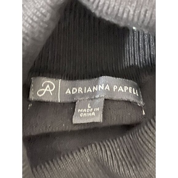 Adrianna Papell Black Turtleneck Sweater Textured Sheer Sleeves Size Large - Picture 7 of 8